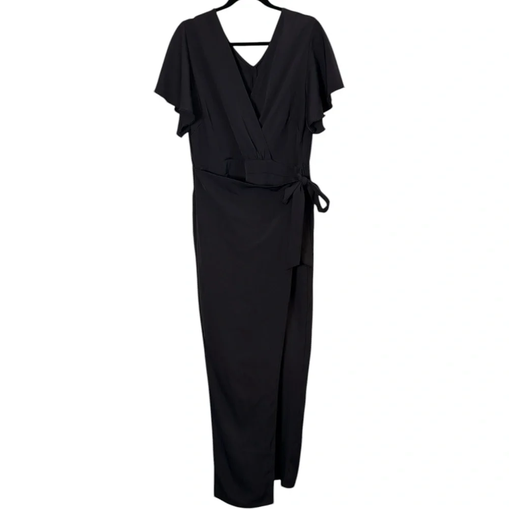 Halara Women’s Black Short Sleeve Wide Leg Wrap Jumpsuit Sz XL - Picture 1 of 16